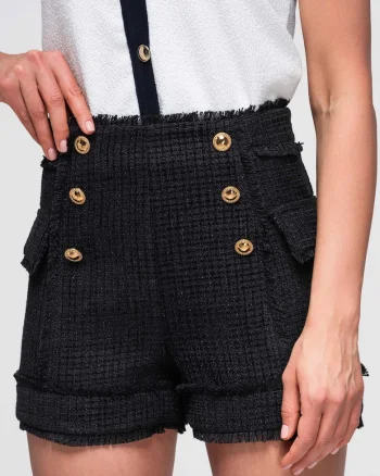 Pantaloni scurti dama cu talie inalta si linie usor evazata OW-ST-E0002, Negru