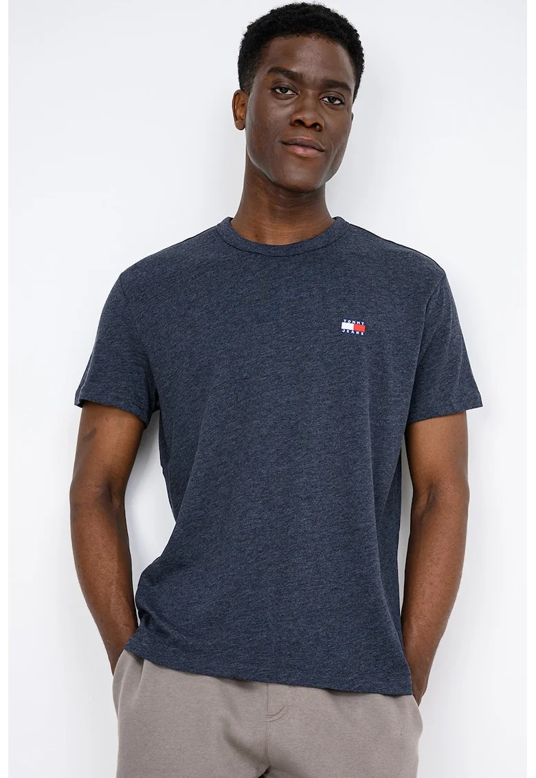 Tricou regular fit cu detaliu cu broderie logo, Albastru melange