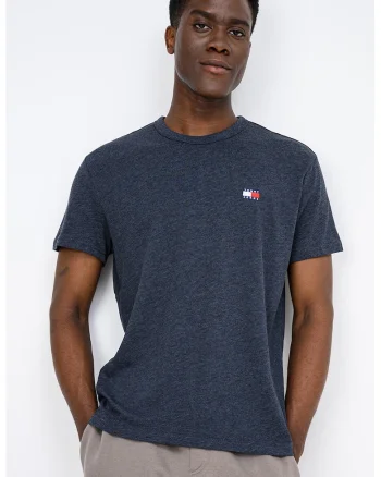 Tricou regular fit cu detaliu cu broderie logo, Albastru melange