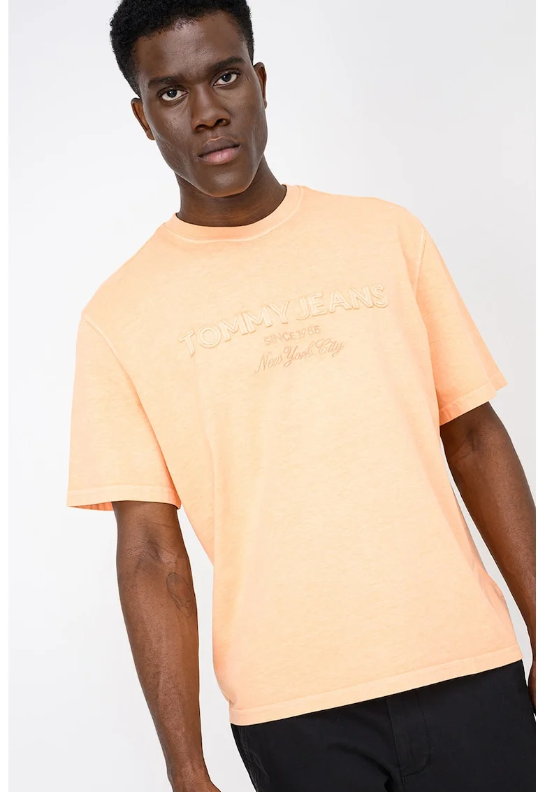 Tricou cu decolteu la baza gatului si logo, Portocaliu dovleac