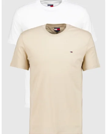 Set de tricouri slim fit din bumbac - 2 piese, Alb/Bej
