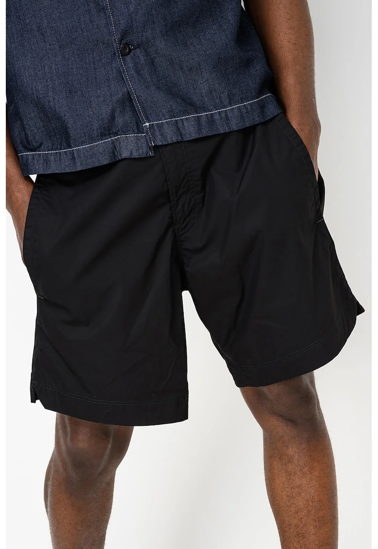Pantaloni scurti din bumbac organic cu snur de ajustare in talie, Negru