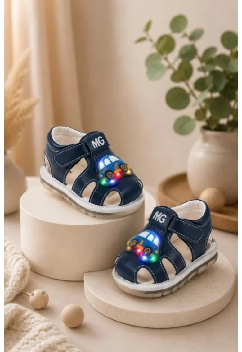 Sandalute bleumarin cu luminite pentru super bebelusi - Masinuta, Bleumarin