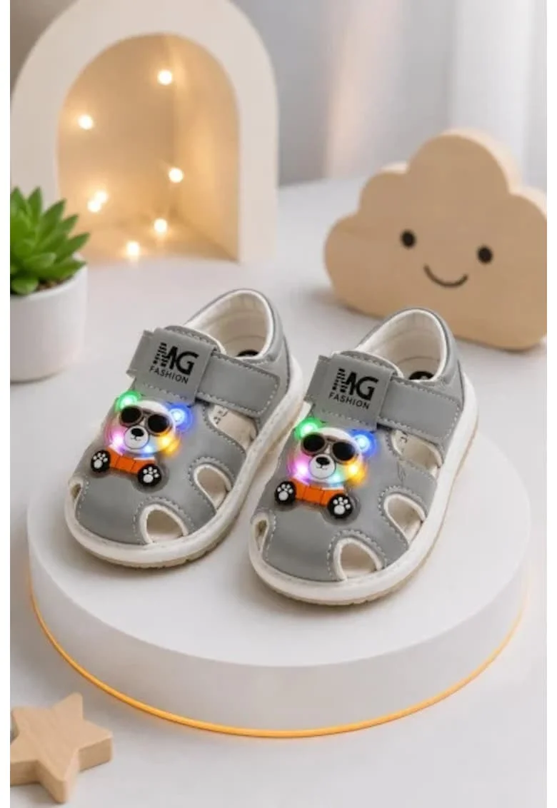 Sandalute gri cu luminite pentru super bebelusi - Ursulet, Gri