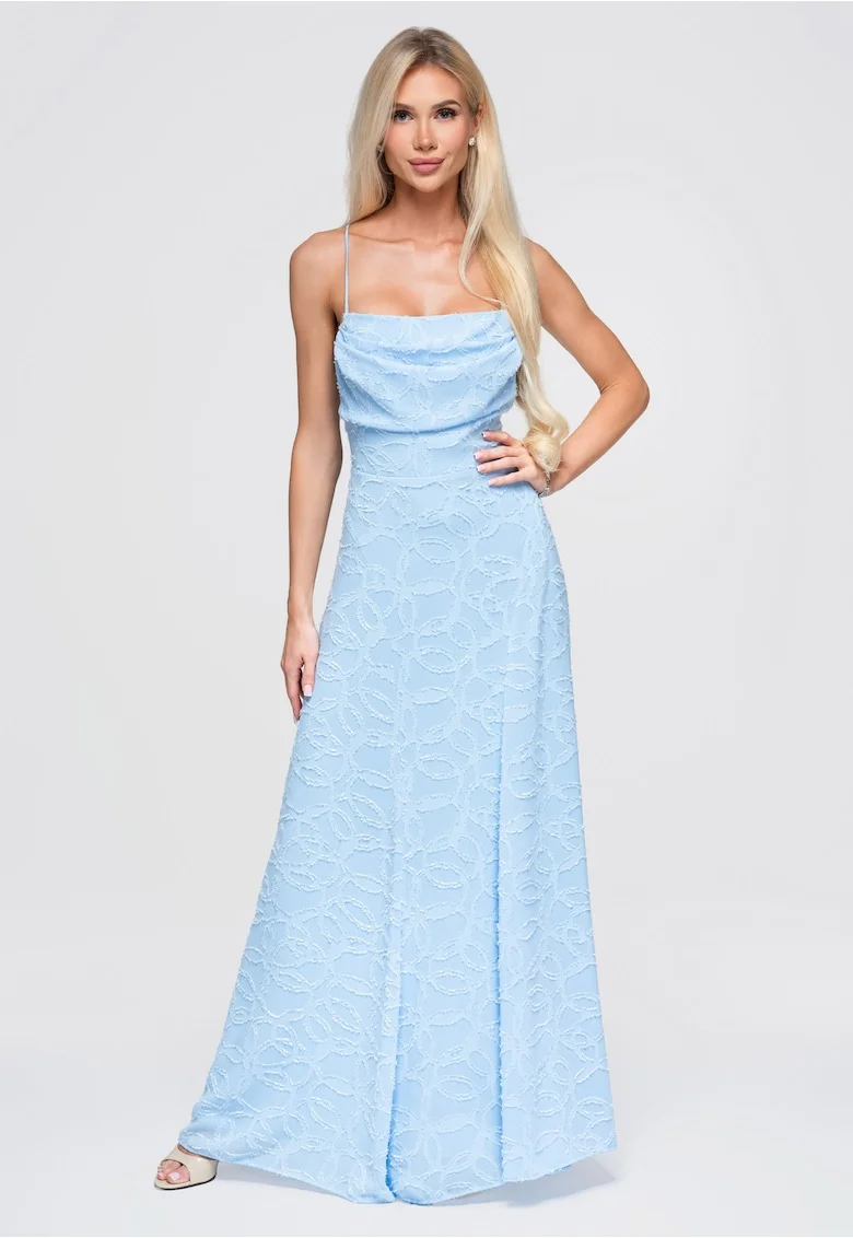 Rochie maxi cu decolteu patrat si spate descoperit LA-OM-DLR379, Albastru