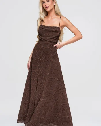 Rochie maxi cu decolteu patrat si spate descoperit LA-OM-DLR379, Maro