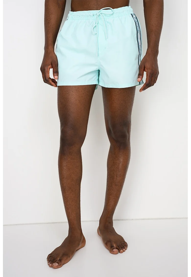 Pantaloni scurti de baie cu logo, Albastru aquamarin/Verde inchis