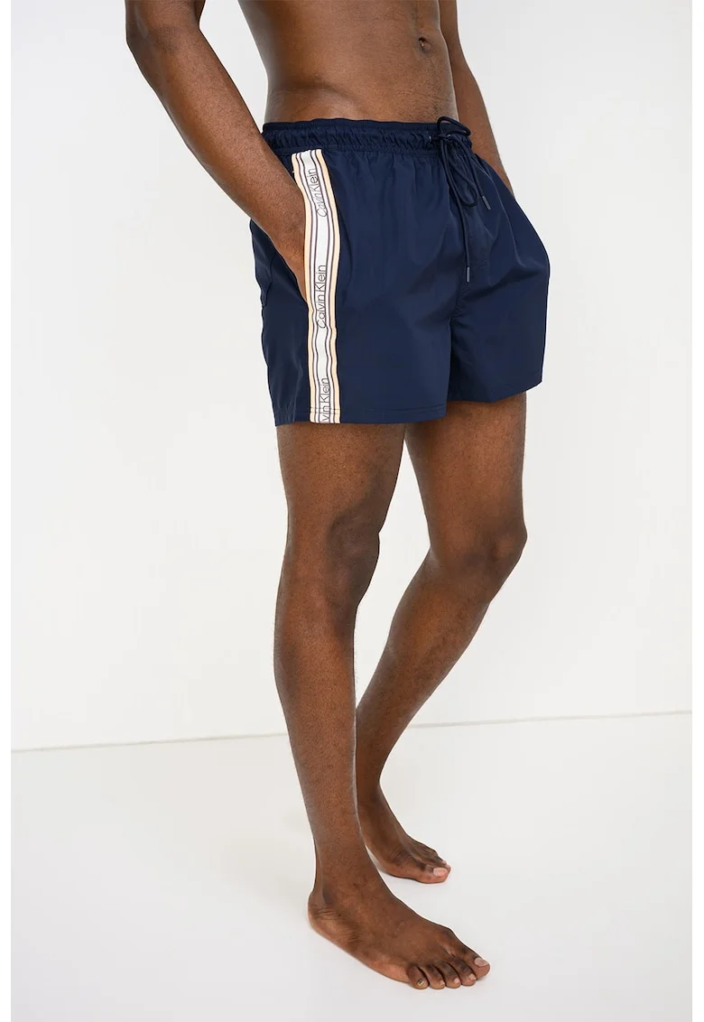 Pantaloni scurti de baie cu logo, Piersica/Albastru indigo