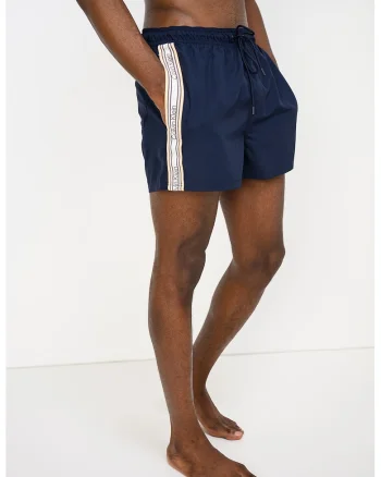 Pantaloni scurti de baie cu logo, Piersica/Albastru indigo