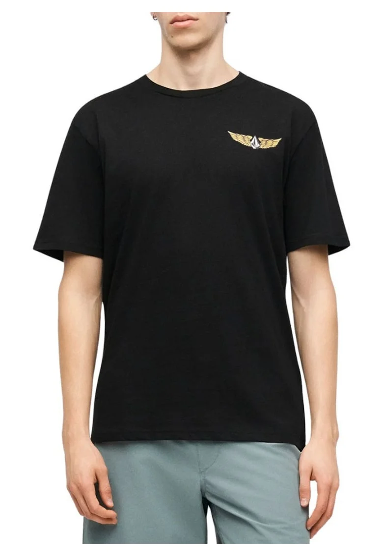 Tricou din bumbac cu decolteu la baza gatului si imprimeu pe partea din spate