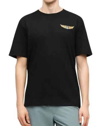 Tricou din bumbac cu decolteu la baza gatului si imprimeu pe partea din spate