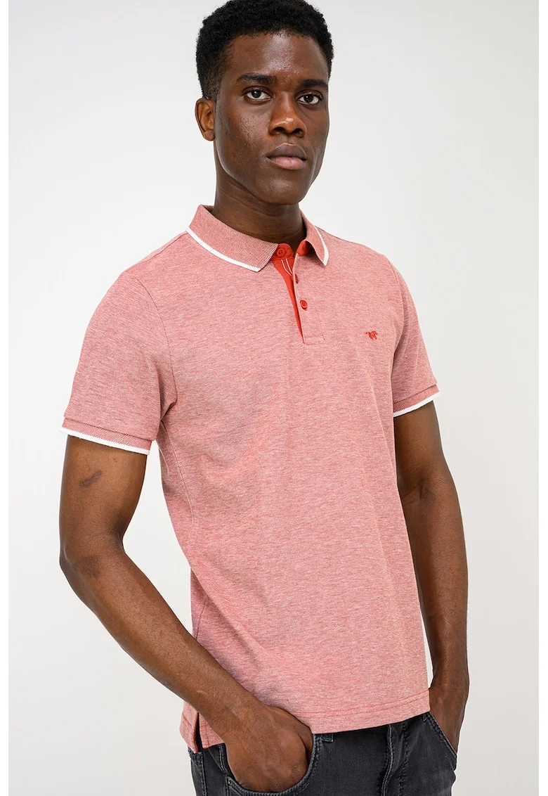Tricou polo cu garnituri contrastante Palco, Alb/Rosu inchis