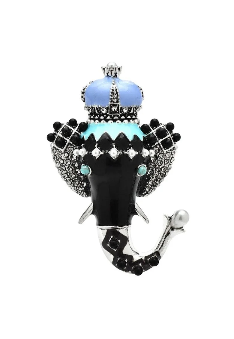 Brosa argintie, forma de cap de elefant, cu pietre, Saria C3,