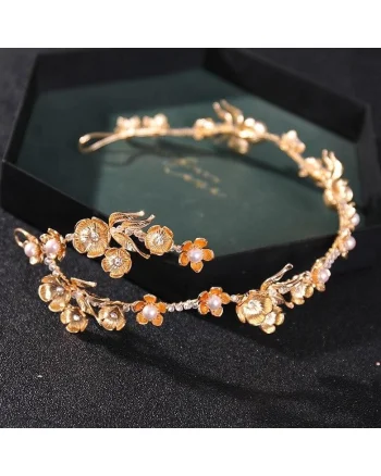 Accesoriu de par, auriu, cu floricele si perle, Antony C11,