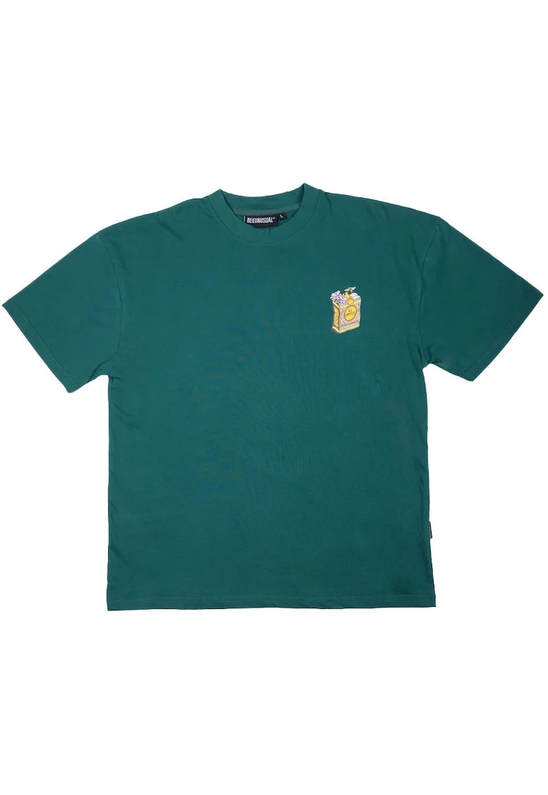 Tricou din bumbac cu croiala supradimensionata, detaliu frontal si imprimeu pe partea din spate