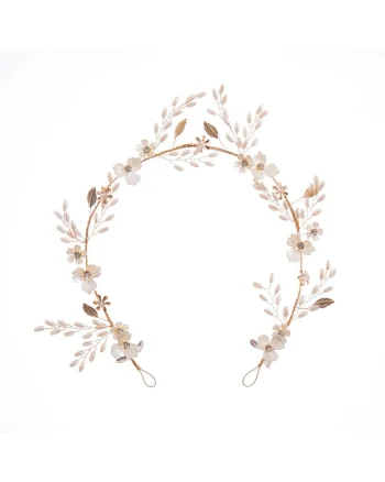 Accesoriu de par, auriu, cu floricele si perle, Raimond C7,