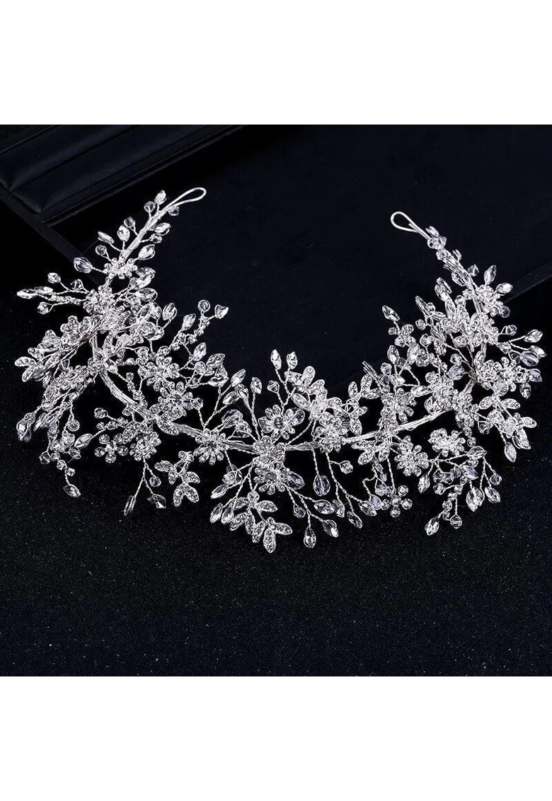 Accesoriu de par, argintiu, cu flori si pietre, Tonna C11,