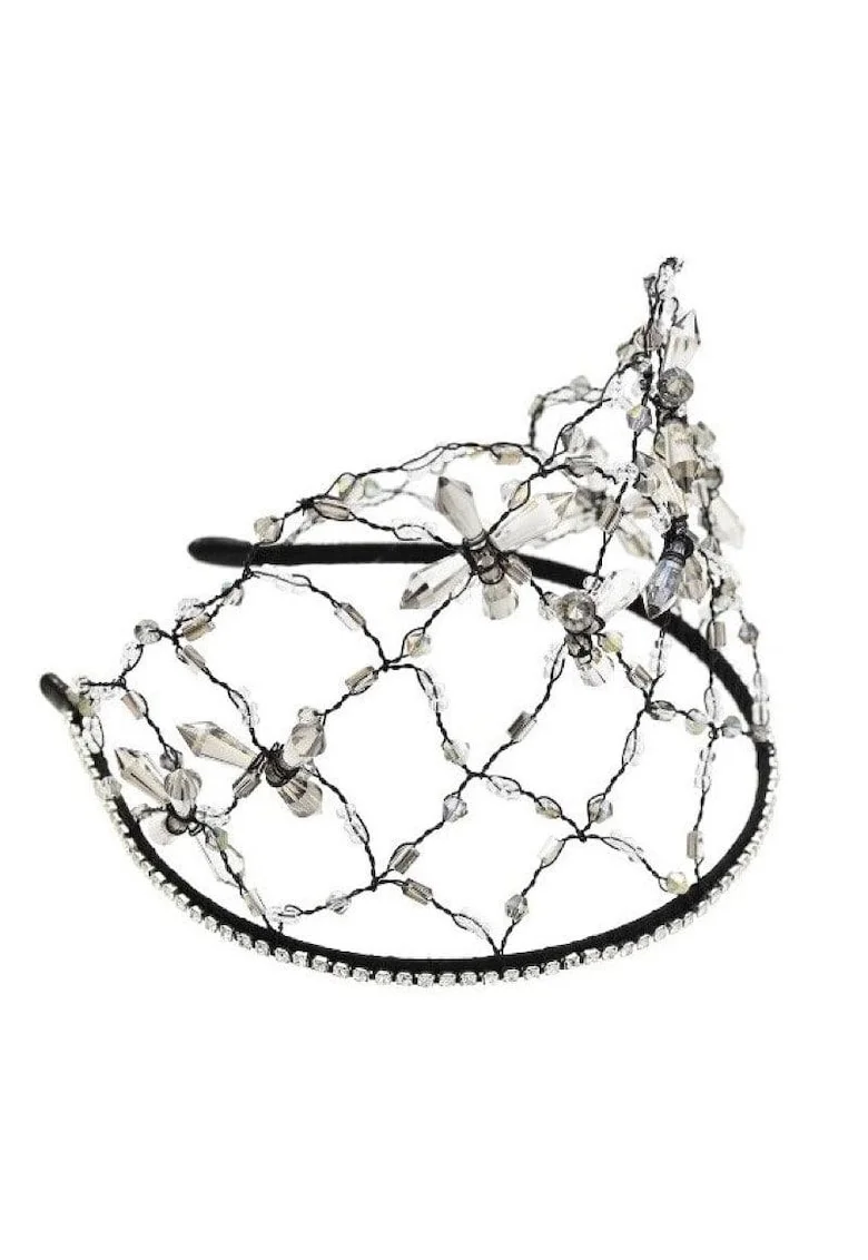 Accesoriu de cap, negru, cu plasa si margelute, Debra C16,