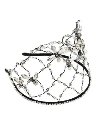 Accesoriu de cap, negru, cu plasa si margelute, Debra C16,
