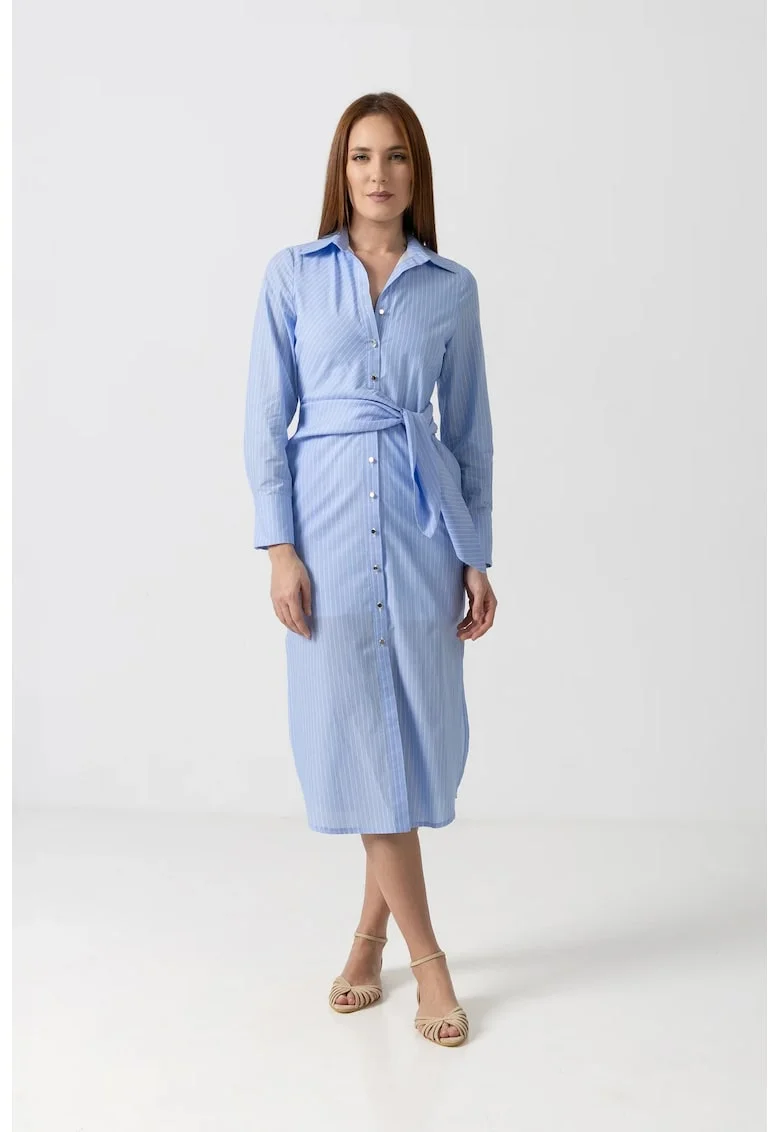 Rochie tip camasa midi cu dungi fine