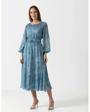 Rochie midi vaporoasa cu broderie florala