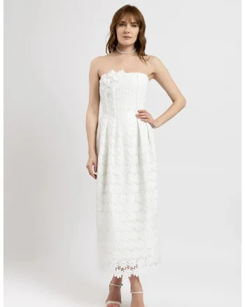 Rochie lunga din macrame alb cu paiete