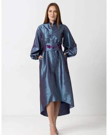 Rochie asimetrica din tafta cu brau brodat