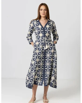 Rochie camasa din denim cu broderie florala sparta