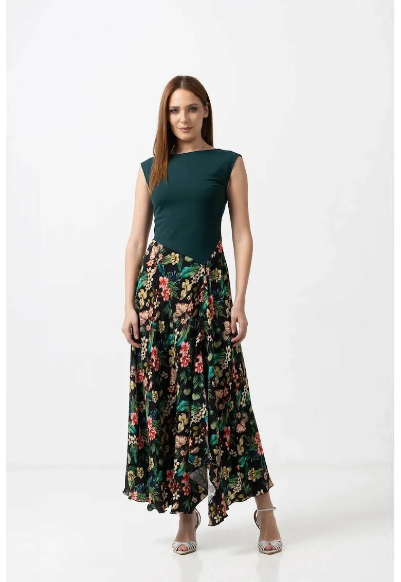 Rochie eleganta cu bust din jerse si fusta din matase