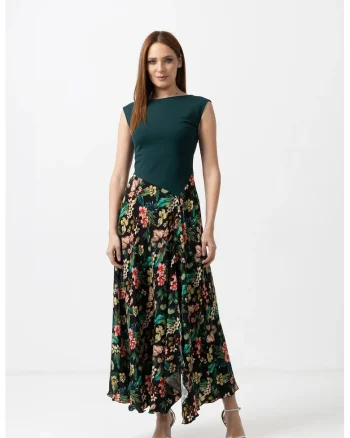 Rochie eleganta cu bust din jerse si fusta din matase