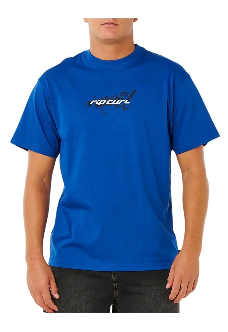 Tricou din bumbac cu model uni si imprimeu