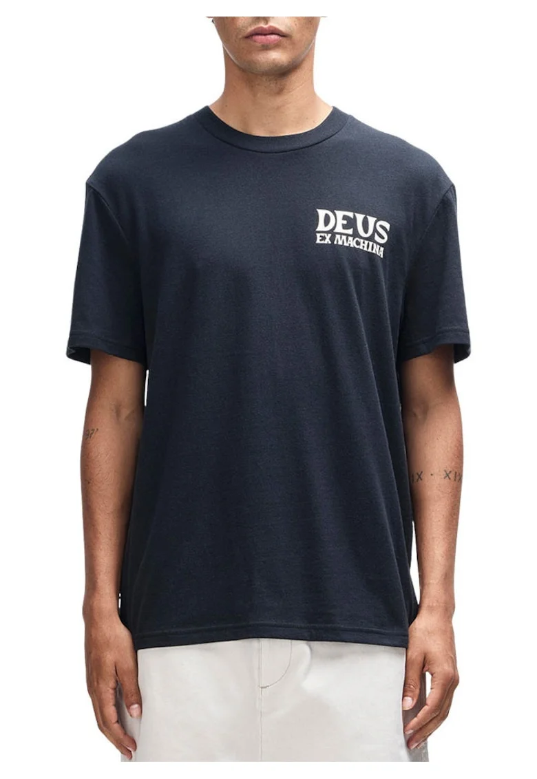 Tricou din bumbac cu model grafic frontal si maneci scurte striate