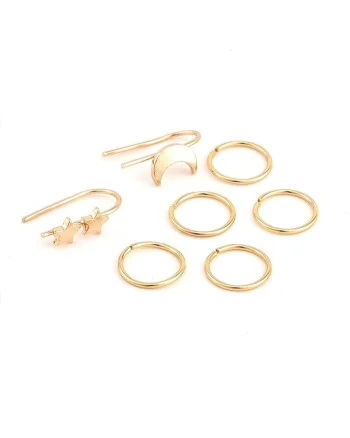 Set 7 cercei, aurii, ear cuff, cu luna si stele, Asker C28,
