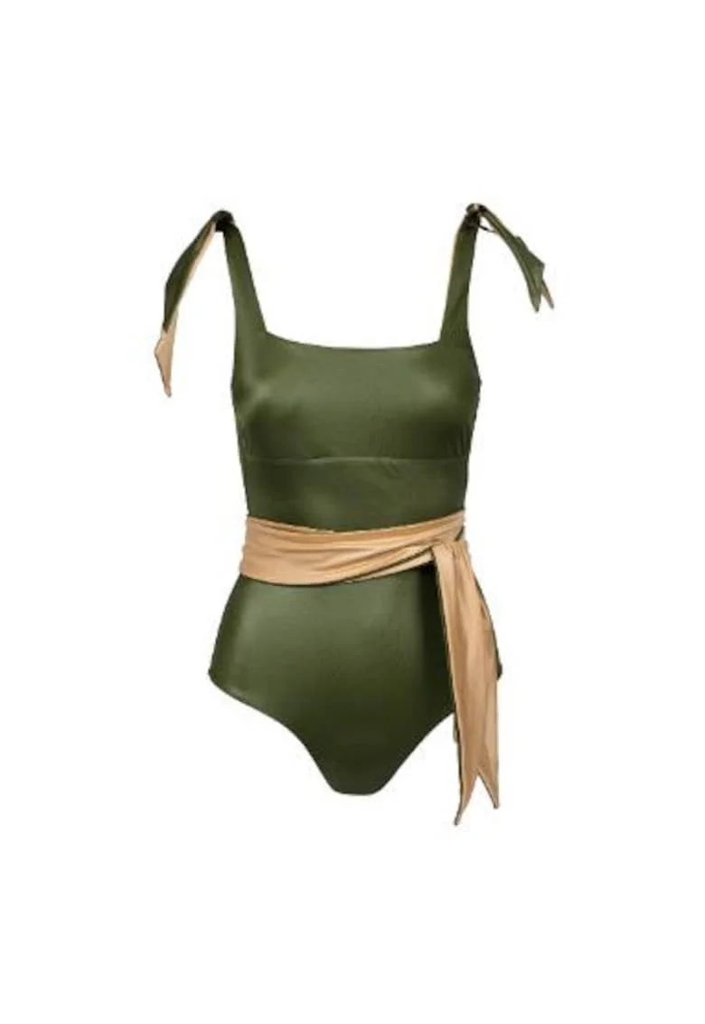 costum de baie intreg reversibil cu decolteu fata si spate patrat, Verde