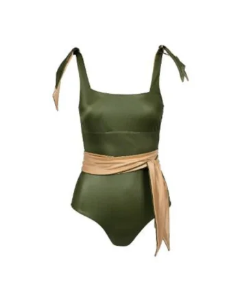costum de baie intreg reversibil cu decolteu fata si spate patrat, Verde