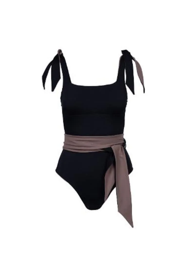 costum de baie intreg reversibil cu decolteu fata si spate patrat, Negru