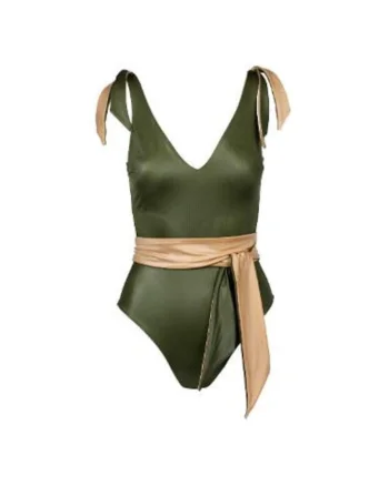 costum de baie intreg reversibil cu decolteu fata si spate in V, Verde