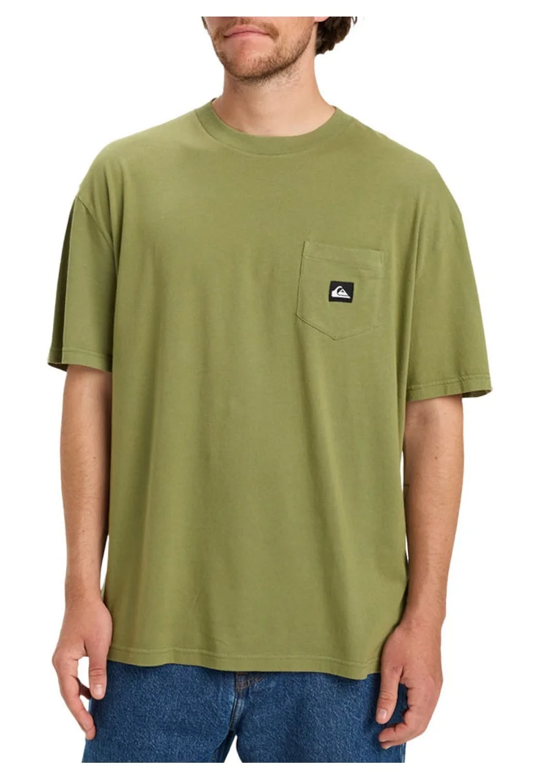 Tricou casual din bumbac organic cu buzunar, Verde masliniu