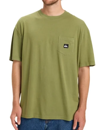 Tricou casual din bumbac organic cu buzunar, Verde masliniu