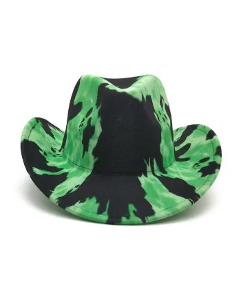 Palarie dama, verde, stil cowboy, cu pete negre, marime universala, Helga,
