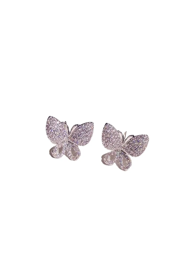 Cercei argintii, forma de fluture, cu pietre din zirconiu, Andreia C14,