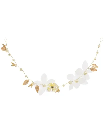 Accesoriu de par, auriu, cu flori albe si perle, Rahab C7,