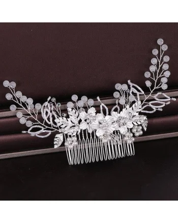 Accesoriu de par argintiu, cu flori si cristale, Elmira C5,