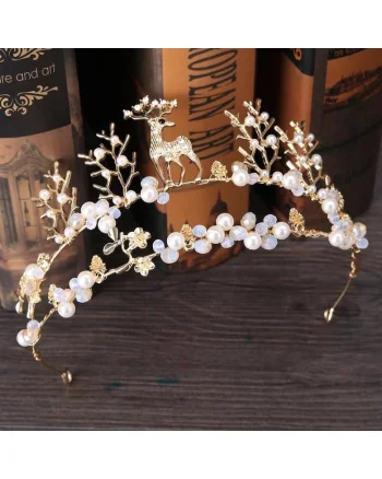Coronita aurie, cu perle si pietre, Arenze C9,