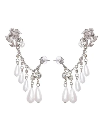Cercei argintii, ear cuff, cu pietre si perle, Andine C11,