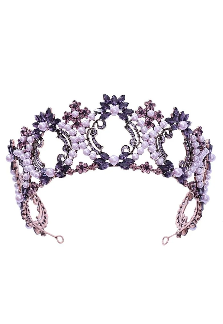 Coronita rose gold, cu perle si pietre mov, Amandus C6,