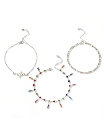 Set 3 bratari, argintii, cu pietre multicolore, Sidny C18,