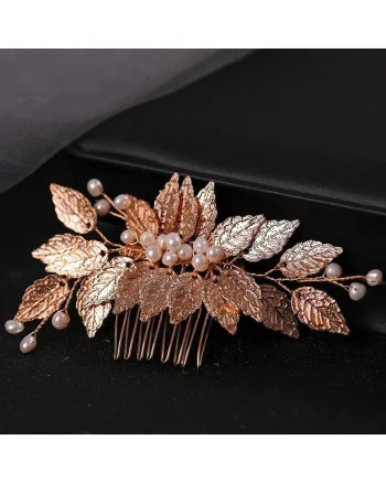 Accesoriu de par, auriu, cu frunzulite si perle, Estrid C10,