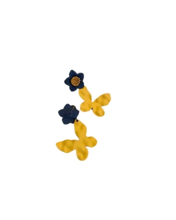 Cercei galbeni, forma de fluture, cu flori albastre, Athalia C7,