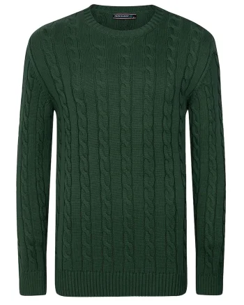 Pulover cu decolteu la baza gatului si model torsade, Verde englez